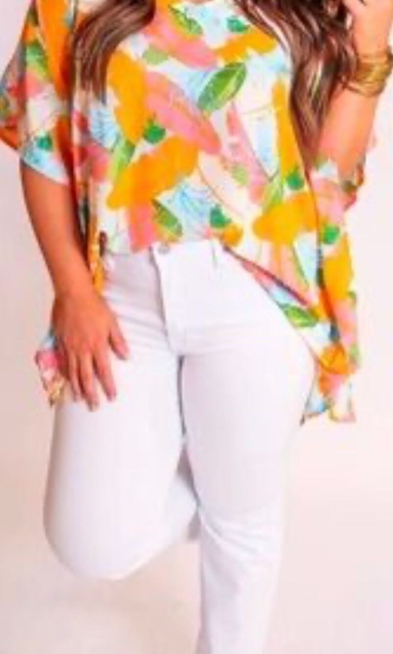 Pink Tropical Chiffon Blouse Women’s L Coverup Beach Fairy Sexy Festival Shirt